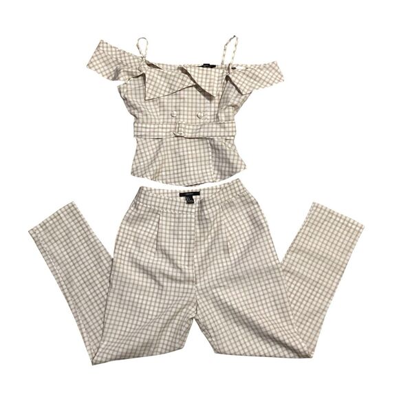 Forever 21 Women's Size S Pants and Top Set 2 Pieces Gingham Butter Yellow Plaid - Picture 1 of 4